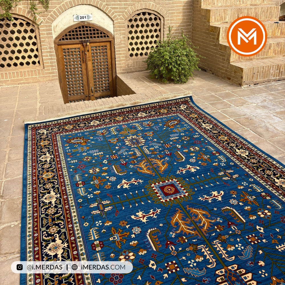 فرش گبه کد 125 قشقایی زمینه آبی نفتی